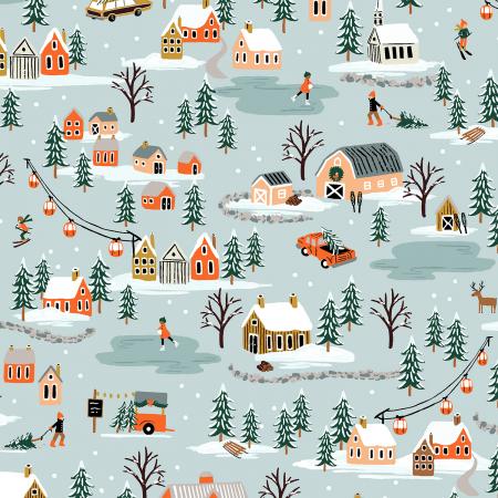 Rifle Paper Co. - Holiday Classics - Holiday Village - Mint Fabric