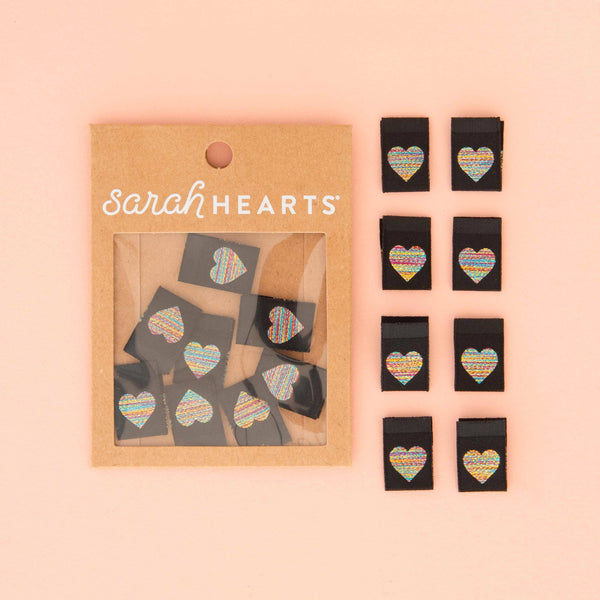 Sarah Hearts - Metallic Rainbow Heart Woven Labels (8 ct)