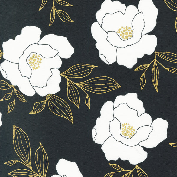 Moda - Gilded - Bold Blossoms Ink Gold Metallic Fabric