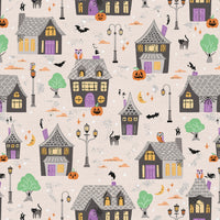 Paintbrush Studios - Halloween Village - Haunted House Cream Fabric