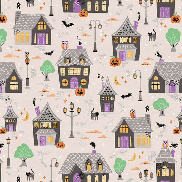 Paintbrush Studios - Halloween Village - Haunted House Cream Fabric