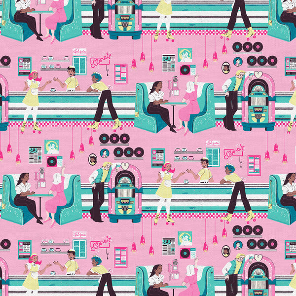 Paintbrush Studios - Dine & Drive - Diner Days Blue/Pink Fabric