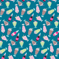 Paintbrush Studios - Dine & Drive - Milkshakes Teal Fabric