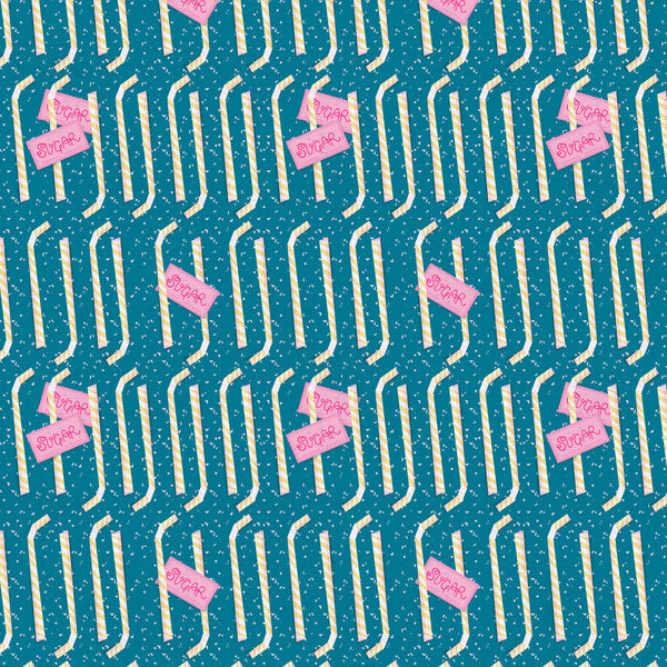 Paintbrush Studios - Dine & Drive - Straws Teal Fabric