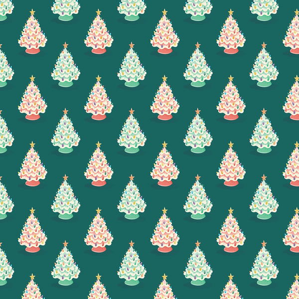 Cloud 9 - Bright Holiday - Vintage Ceramic Trees Fabric