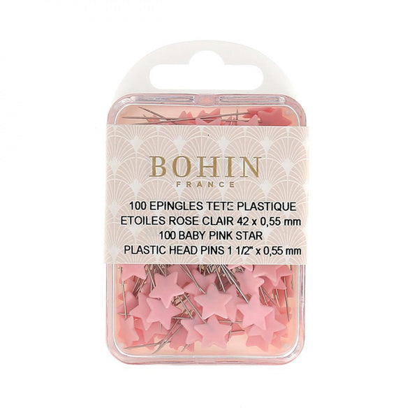 Bohin - Plastic Head Pins - 1.5" Light Pink Star (100 ct)
