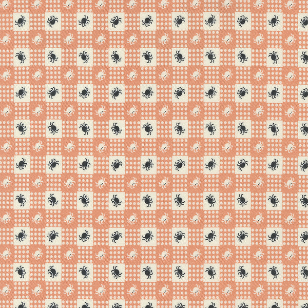 Moda - Owl O Ween - Spider Gingham Pumpkin Fabric