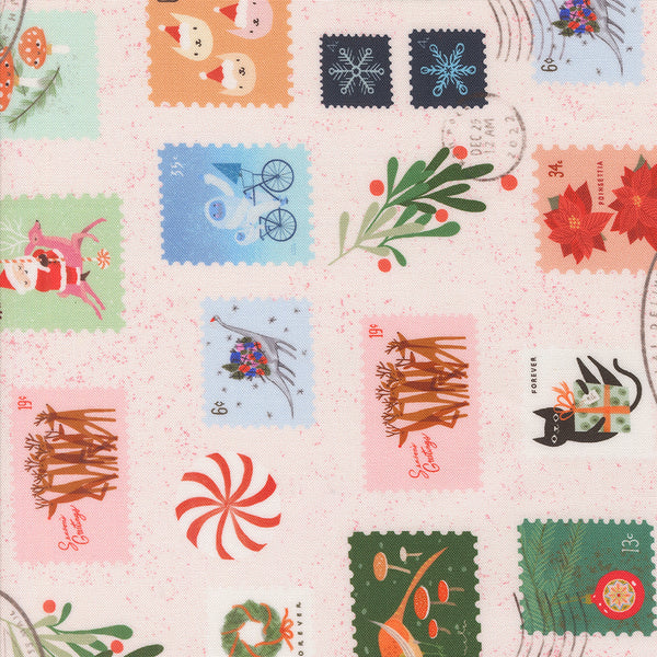 Moda - Tiny Christmas - Christmas Stamps Snow Fabric