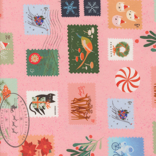 Moda - Tiny Christmas - Christmas Stamps Cotton Candy Fabric