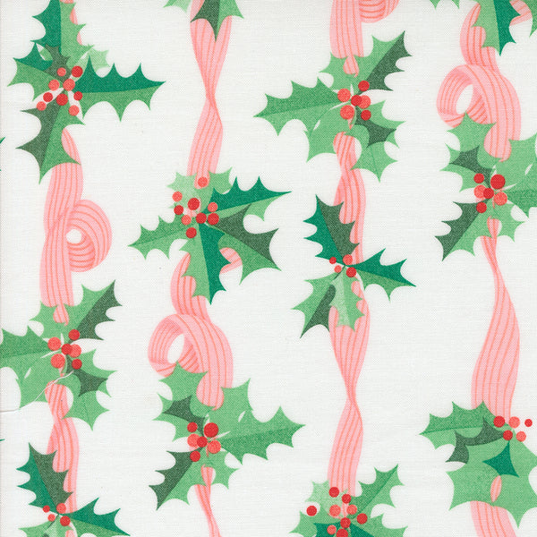 Moda - Tiny Christmas - Holly Stripes Snow Fabric