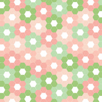 Camelot Fabrics - Stitched Hexies - Pink Green Medium Hexie Flower Fabric