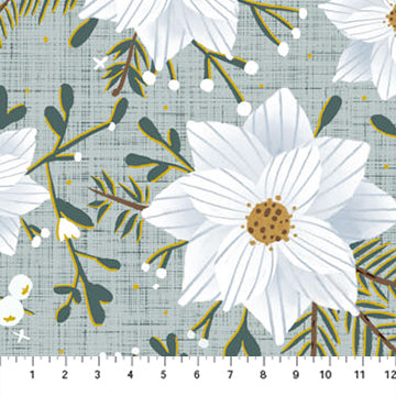 Figo - Winter Dreams - Winter Flower Mint Fabric