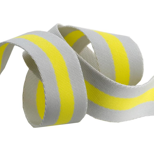 Renaissance Ribbons - Tula Pink Nylon Striped Webbing - Gray/Neon Yellow