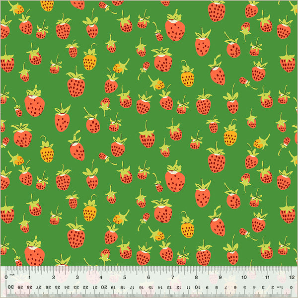 Windham - Heather Ross Studio Edit - Strawberries Green Fabric