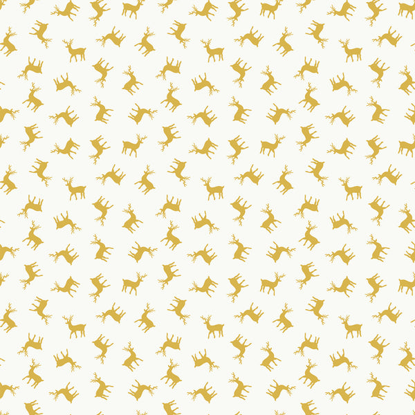 Windham - Holiday Twinkle - Reindeer White/Gold Metallic Fabric