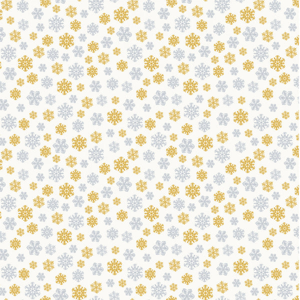 Windham - Holiday Twinkle - Snowflakes White/Gold Metallic Fabric