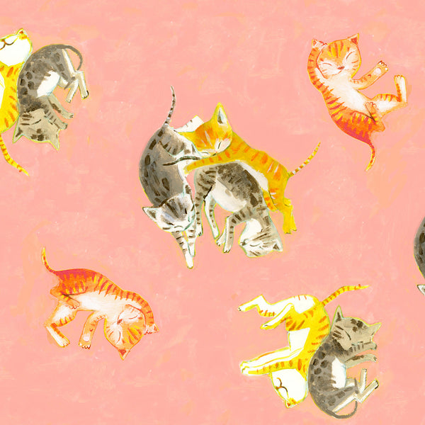 Windham - Heather Ross by Hand - Barn Kitties Salmon Fabric