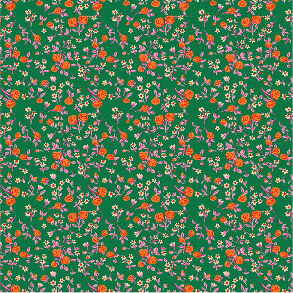 Windham - Heather Ross by Hand - Mousy Floral Emerald Fabric