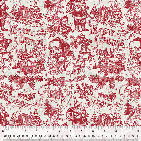 Windham - Jolly Christmas - Santa Toile Christmas Ivory/Red Fabric