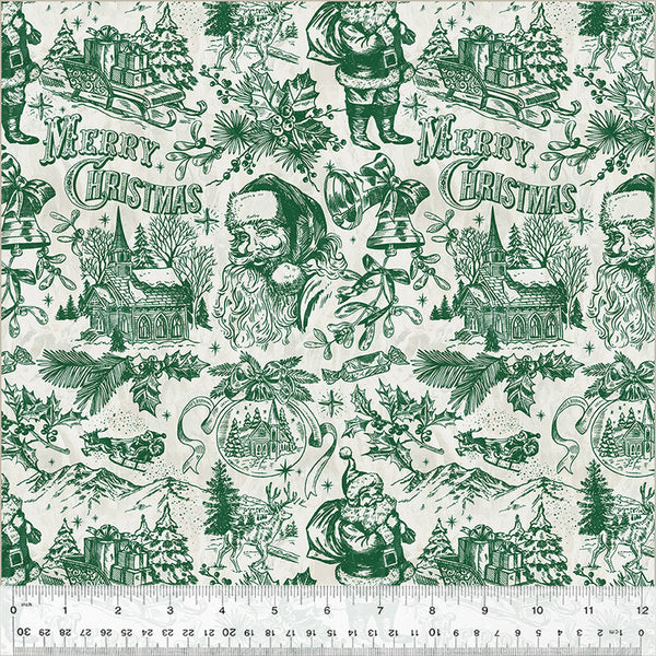 Windham - Jolly Christmas - Santa Toile Christmas Ivory/Green Fabric