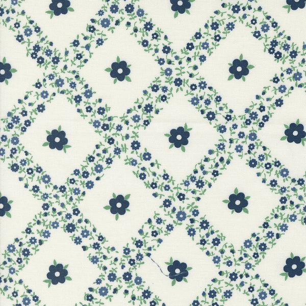 Moda - Rosemary Cottage - Trellis - Cream Navy Fabric