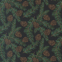 Moda - Holidays at Home - Evergreen Pinecones Charcoal Black Fabric