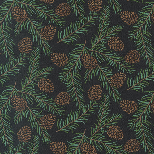 Moda - Holidays at Home - Evergreen Pinecones Charcoal Black Fabric