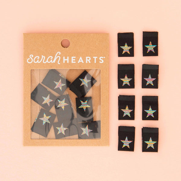 Sarah Hearts - Metallic Rainbow Star Woven Labels (8 ct)