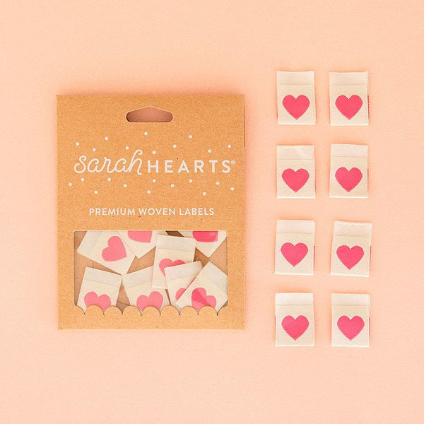 Sarah Hearts - Pink Heart Sew In Labels (8 ct)