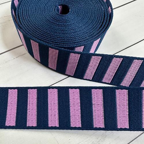 Stitch Supply Co. - Bold Stripe Navy/Peony  1.5" Webbing