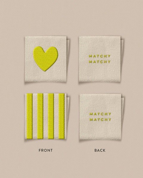 Matchy Matchy Sewing Club - Citron Heart & Stripe Square Labels (8 ct)