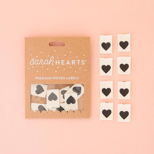 Sarah Hearts - Black Heart Sew In Labels (8 ct)