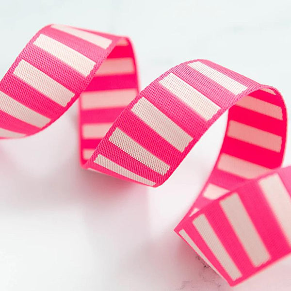 Stitch Supply Co. - Bold Stripe Neon Pink/Off White  1.5" Webbing