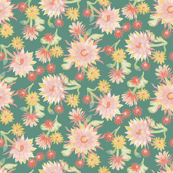 Figo - Desert Sunrise - Cactus Bloom Teal Fabric