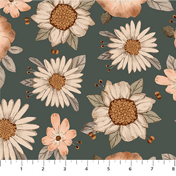 Figo - Charmwood - Large Floral Spruce Fabric
