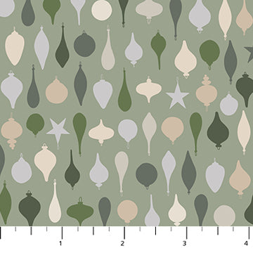 Figo - Snowfall - Baubles Sage Metallic Fabric