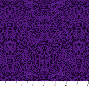Figo - Mr Bones Sews - Damask Purple Fabric