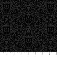 Figo - Mr Bones Sews - Damask Black Fabric