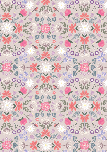 Lewis & Irene - Secret Garden - Robin Floral Light Beige Fabric