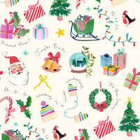 Lewis & Irene - Fa La La - Jingle Bells Winter White Fabric