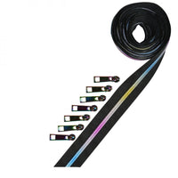 The Decorating Diva - Black Metallic Zipper Tape Rainbow - 2.5 yrds/7 pulls