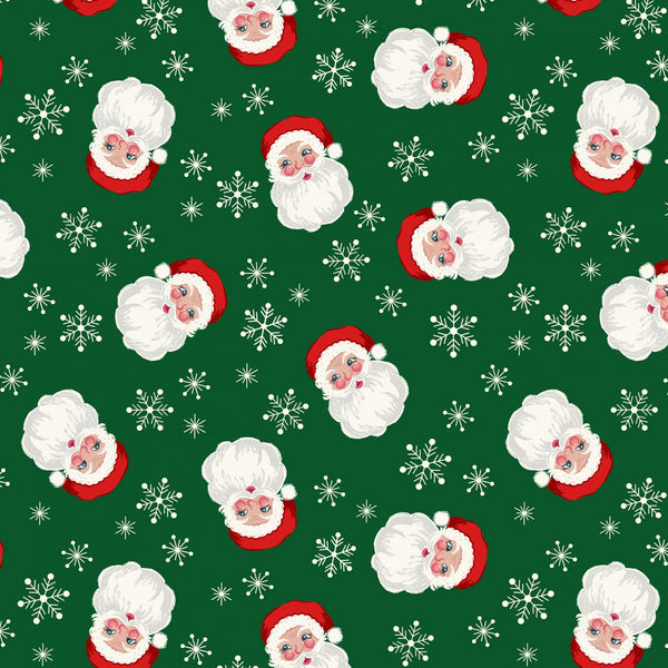 Lewis & Irene - Oh Christmas Tree - Santa on Green with Pearl Fabric