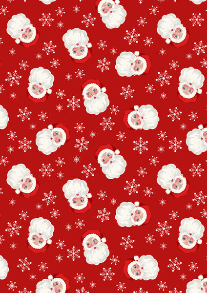 Lewis & Irene - Oh Christmas Tree - Santa on Red with Pearl Fabric