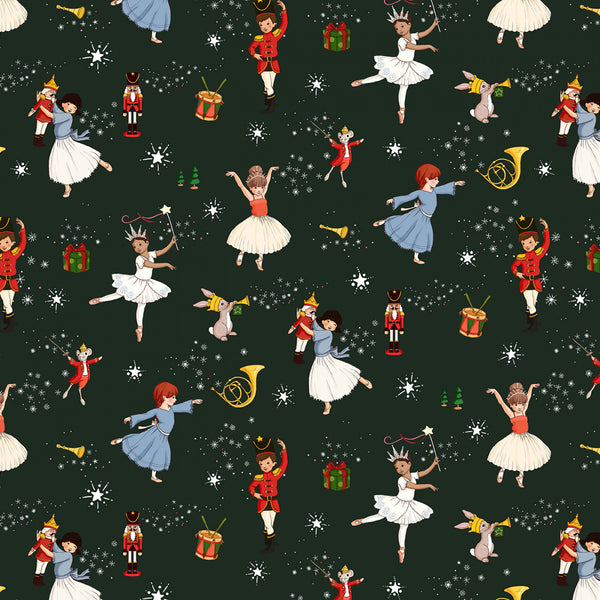 Michael Miller - Nutcracker Christmas - Nutcracker Ballerinas Green Fabric