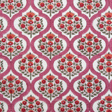 Fableism - Indian Block Print Cottage - Lattice Floral Pink Fabric