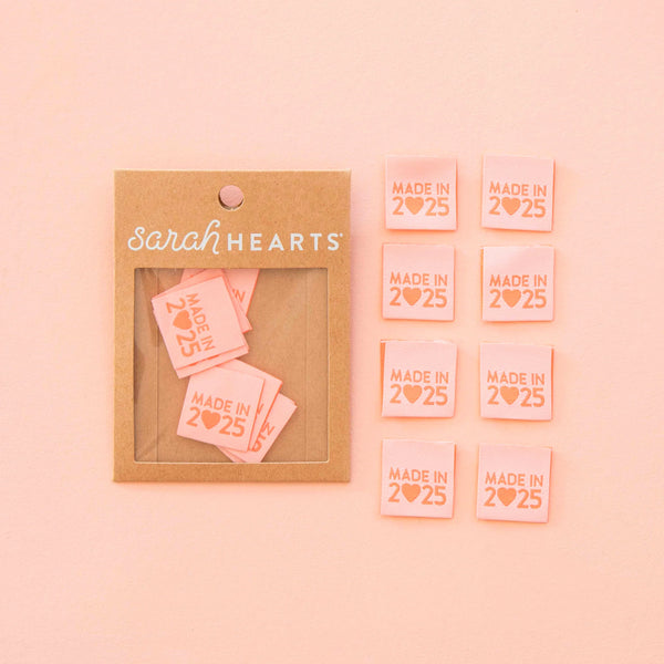 Sarah Hearts - Made in 2025 Neon Pink Woven Labels (8 ct)
