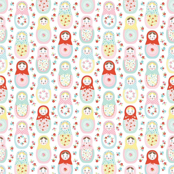 Poppie Cotton - Market Day - Nesting Dolls White Fabric