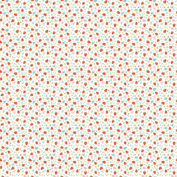 Poppie Cotton - Market Day - Mini Strawberries White Fabric