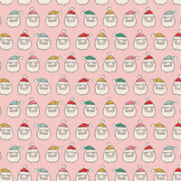 Poppie Cotton - Oh What Fun - Santa Heads Pink Fabric
