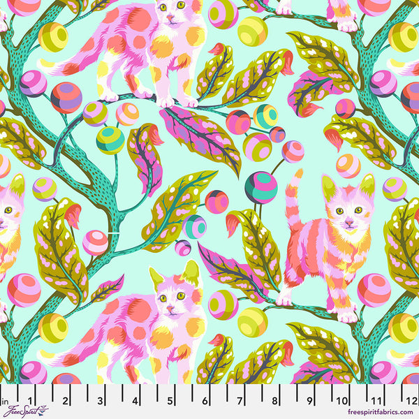 FreeSpirit Fabrics - Tula Pink Tabby Road Deja Vu - Disco Kitty Technomint Fabric